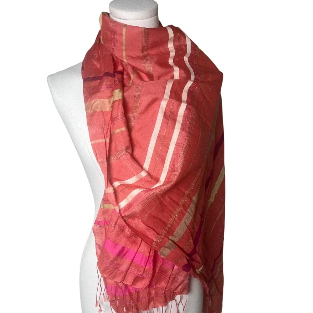 Luminous Metallic Stripe Scarf Talbots Coral Pink Viscose‎ OS